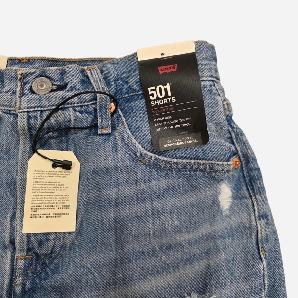 Levis Premium 501 Original High Rise Distressed Denim Shorts Light Wash 25 NEW